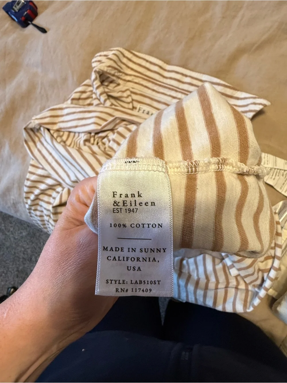 Frank & Eileen Cream and Tan Striped V-Neck Pullover - Picture 4 of 4